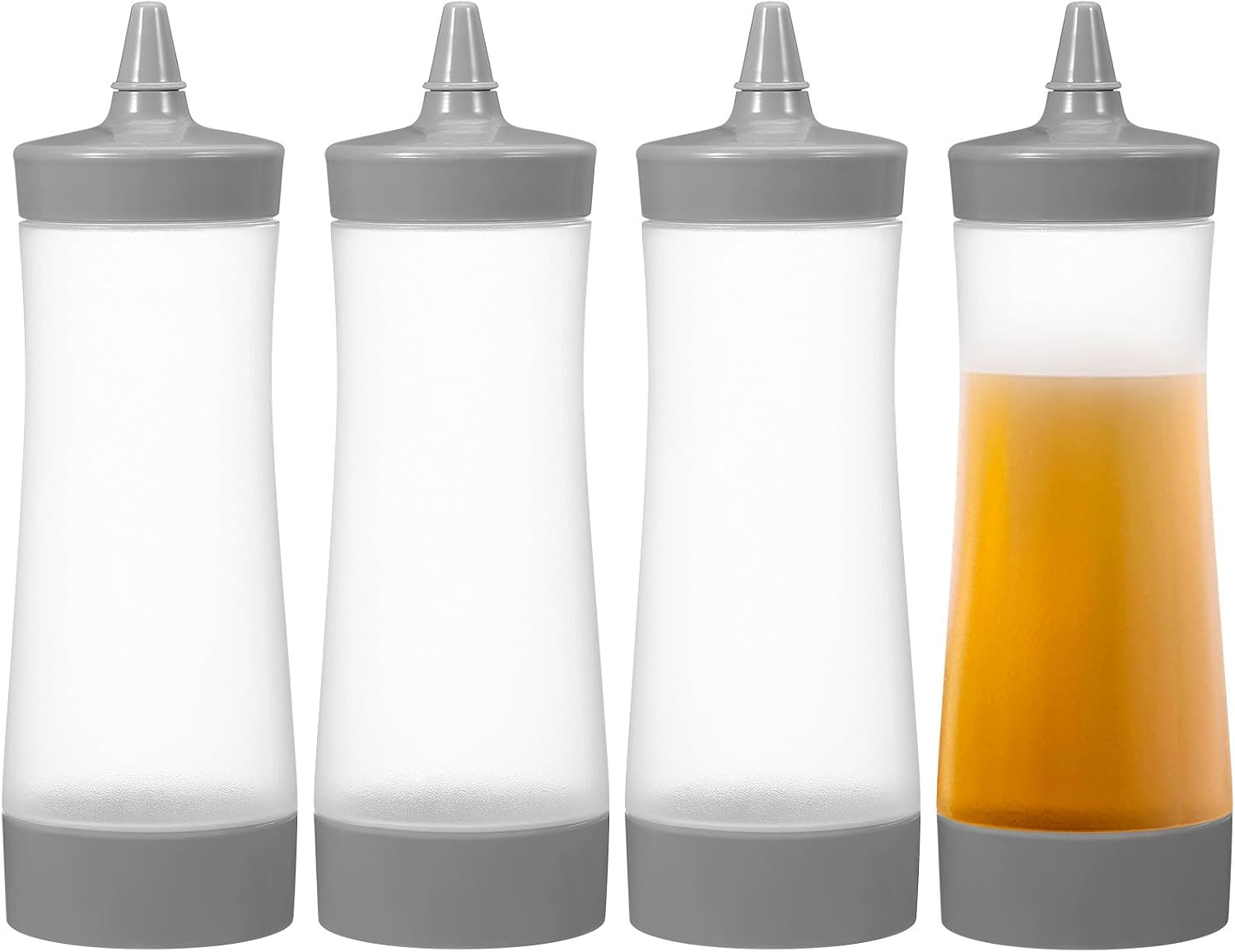 Kichvoe Squeeze Condiment Bottles 4 Pack - Inverted Sauce Dispenser for Ketchup And Salad Dressing, Non-drip Syrup Bottles for Bbq And Picnic, Grey Kitchen Oil Dispenser