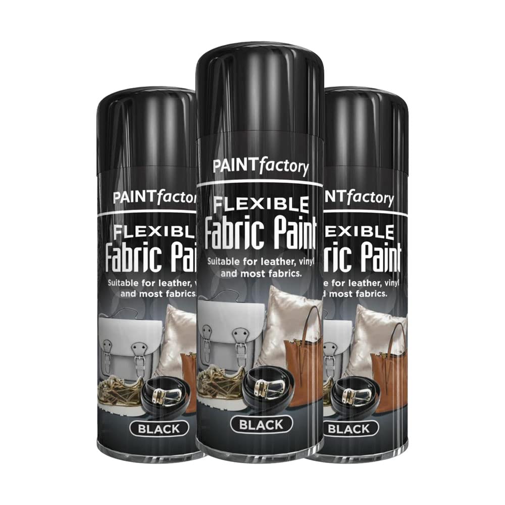 Classic Signature - 3 x Flexible Fabric Black 200ml Spray Paint Leather Vinyl Textile Clothes Fast Drying