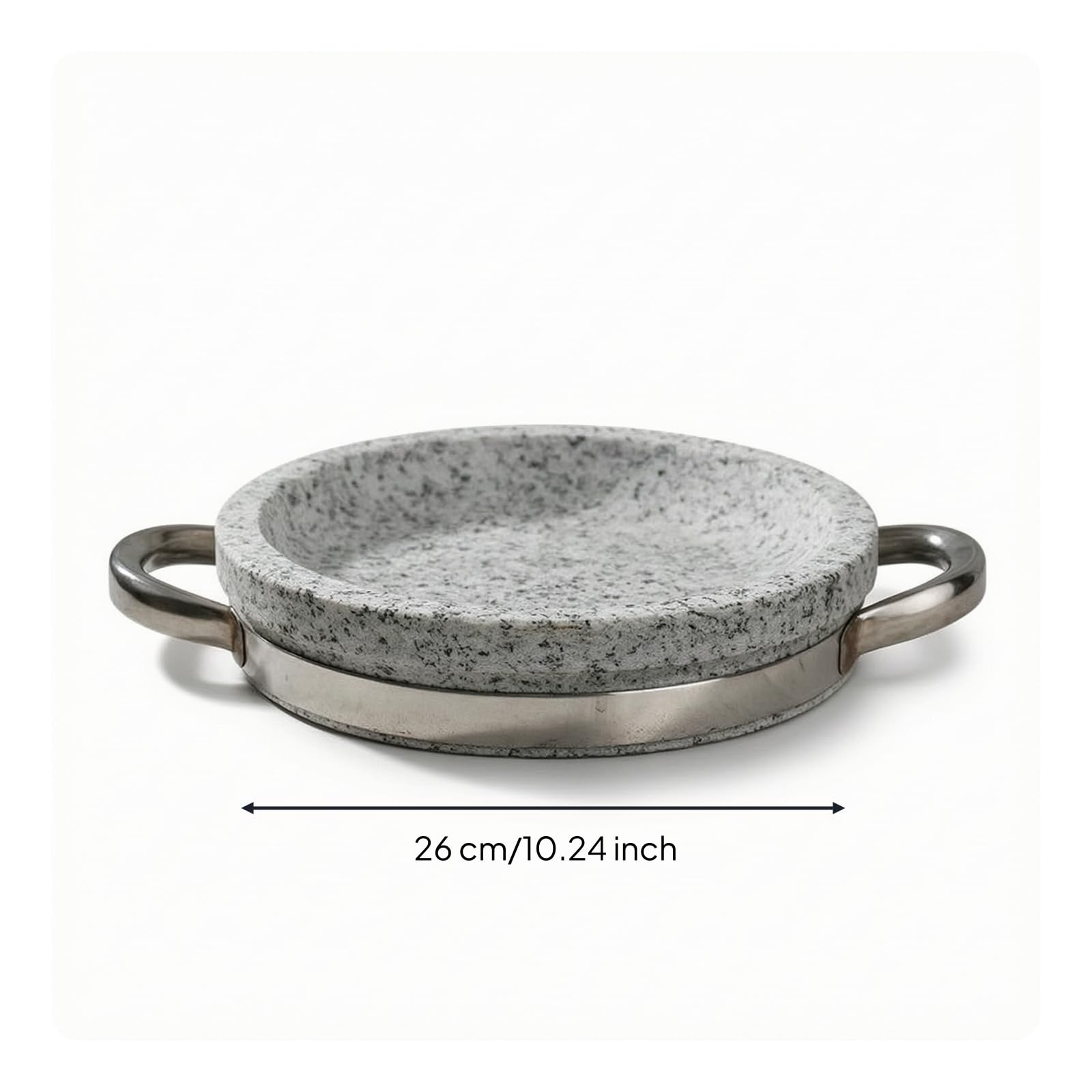 Naturstein-Backform hitzebeständig Backform mit Metallgriffen flach Steinbackform für Backofen, Esstisch, 26 Cm Durchmesser, 4 Cm Höhe, Flache Bratpfanne