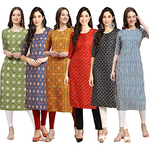 Image of Pinkmint Women's Crepe Digital Print Straight Kurta Pack of 6 [CR-336-370-344-343-328-366]