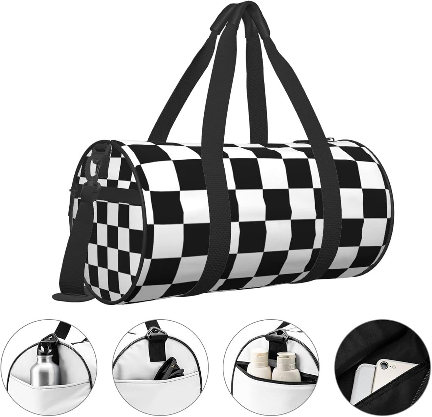 Race Checkered Sports Gym Bag Racing Checkerboard Travel Duffel Bag Shoes Compartment For Men Women Foldable Lightweight Yoga Gym Sports Bag 17.7 X 9 X 9 Inches - Image 5