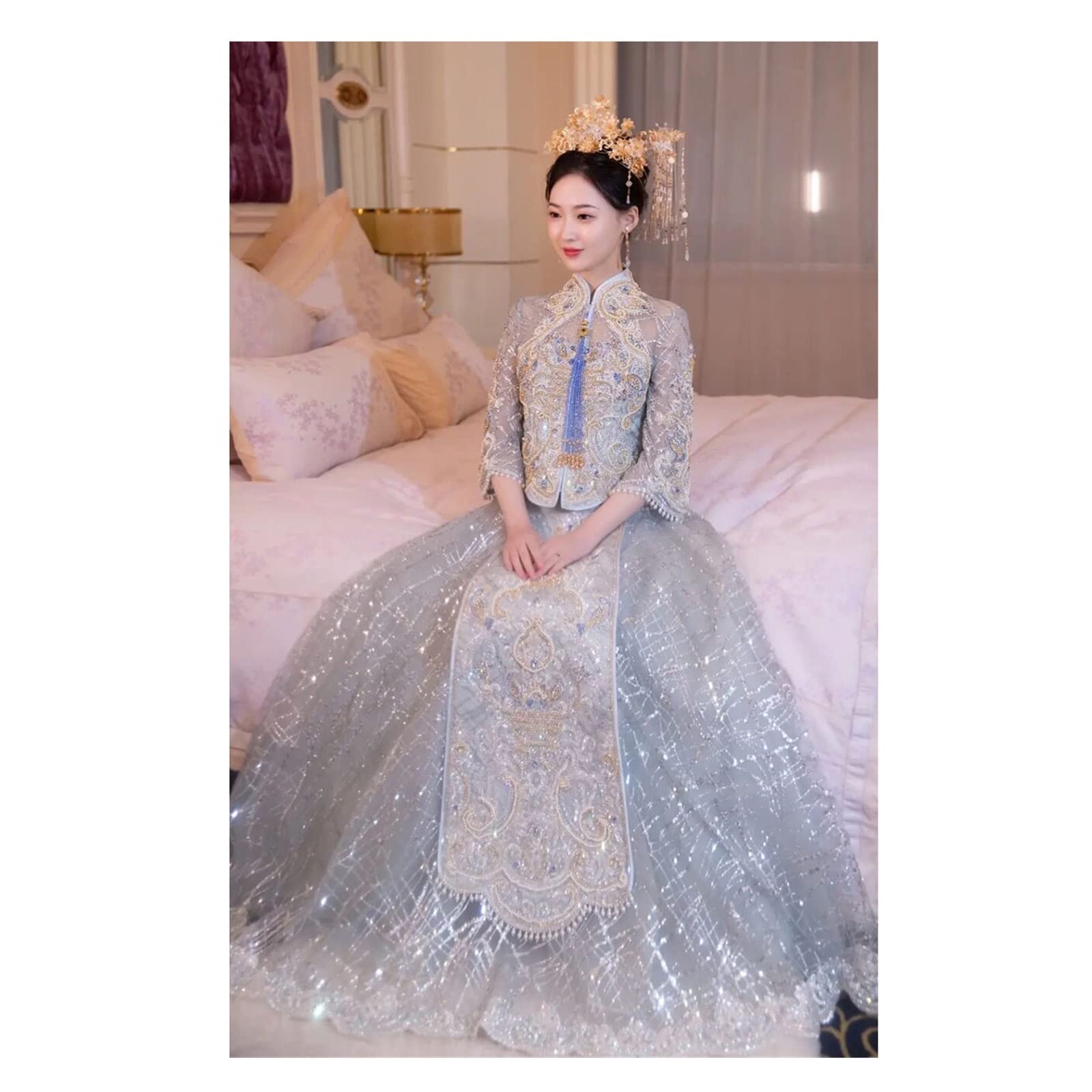 エレガントなビーズ刺繍ウェディングドレス