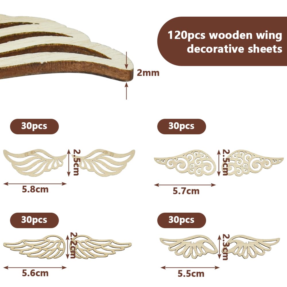 80 Pezzi Ali In Legno Per Decorazioni - Non Finite Per Fai Da Te, 4 Stili - Foto 9