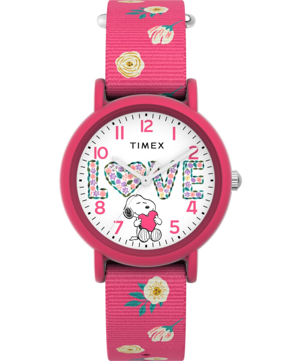 Timex Women's Peanuts Color Rush Floral 34 mm Watch - Pink Fabric Strap and White Dial TW2W83200