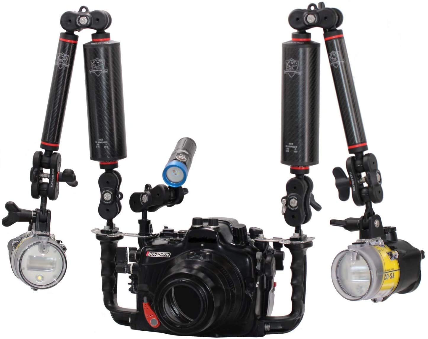Carbon Blitzarm für Unterwassergehäuse 60 mm mit Kugeln 25 mm Länge 20 cm Buoyancy 250 g Unterwasserfotografie FLEX-ARM 60CA20S