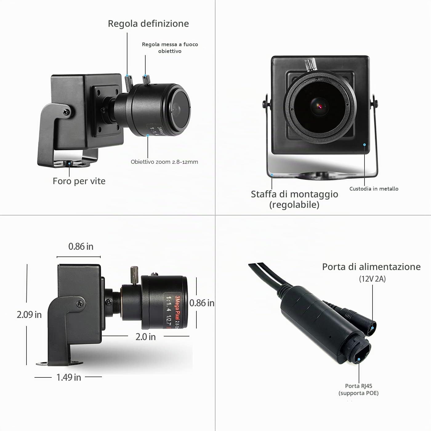 5MP Mini PoE IP Camera, Ultra HD 2880x1620P Zoom 2.8-12mm, Telecamera di rete Compatta per la Sicurezza Interna Della Casa, Vista Remota P2P Controllo Web RTSP (I712-P-TS-X)