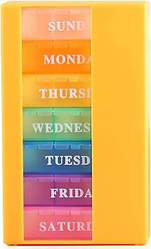 Medicine Organizer with 7 Small Pill Organizers 3 Times a Day Large Stackable Pill Dispenser for Supplement Vitamin Pills Orange, 1PCS