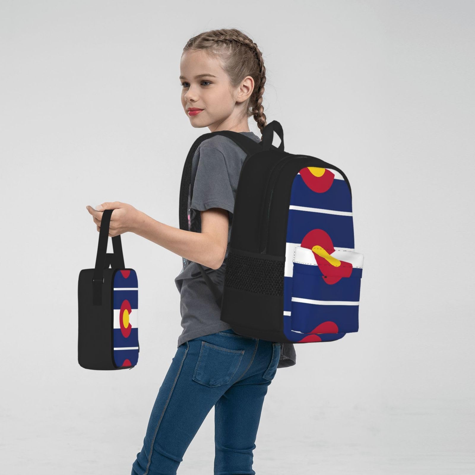 Flaga stanu Kolorado plecak dziecko chłopcy dziewczęta pudełko na lunch szkoła torba zestaw uczniów szkoły student prezent, Czarny, One Size, Bagaż