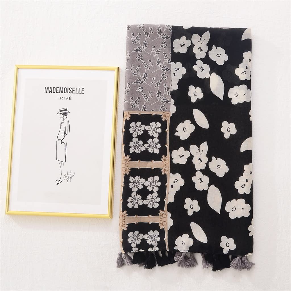 Bufanda Chal con Flecos Florales geométricos para Mujer, Bandana de Cachemira para la Cabeza (Talla única)