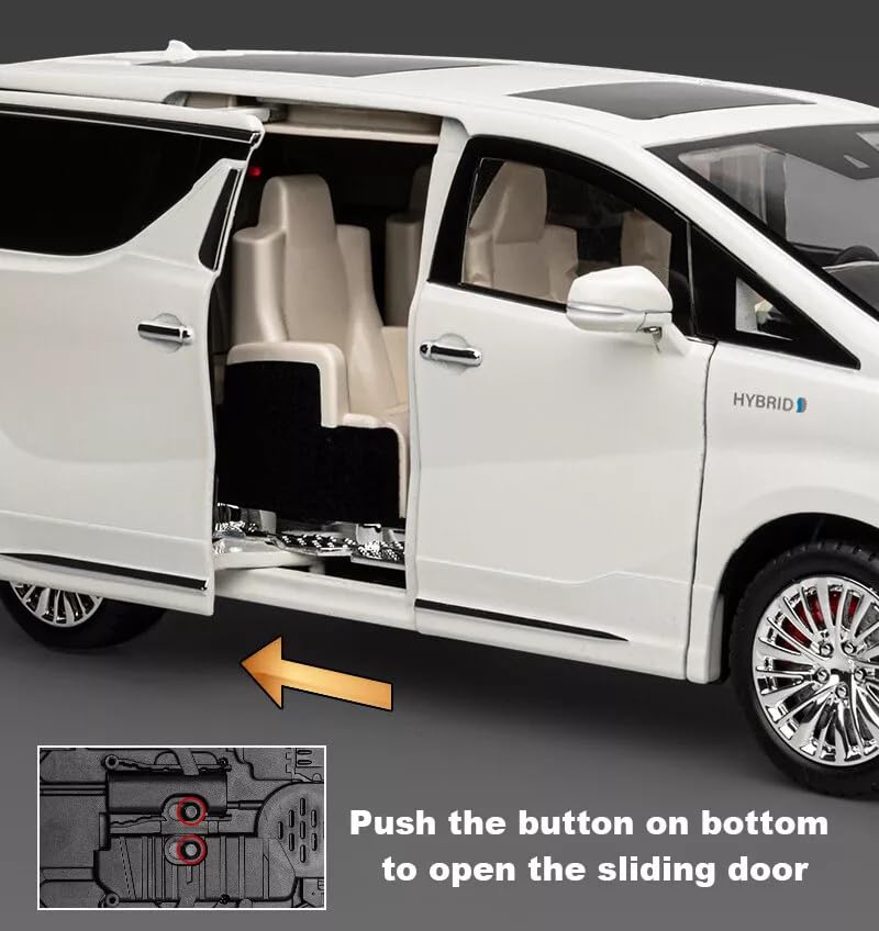 Image of 1:18 Big Size Toyota Alphard MPV Diecast Metal Pull Back Car with 6 Openable Doors with Sound and Light Toy Decoration car Best Gift Toys for Kids 【White】