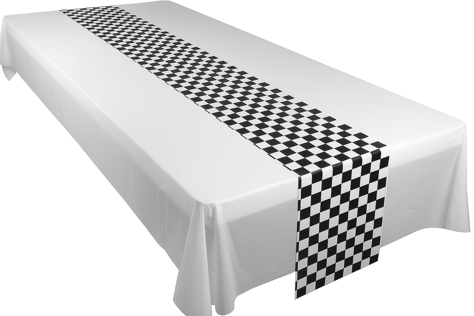 Oojami 4 Pack Checkered Black & White Plastic Table Runners, 18 x 108 in – Disposable Waterproof Table Cover for Birthday, Picnic, Baby Shower,