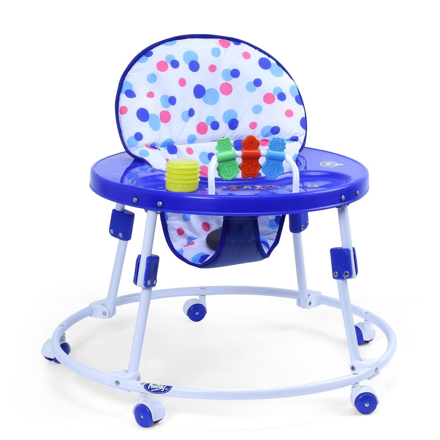 INFANTO Baby Walker Suitable from 6 to 18 Months | 360 Degree Wheels | Anti-Skid Wheels, Foldable Design, Washable Seat - Blue-BW205