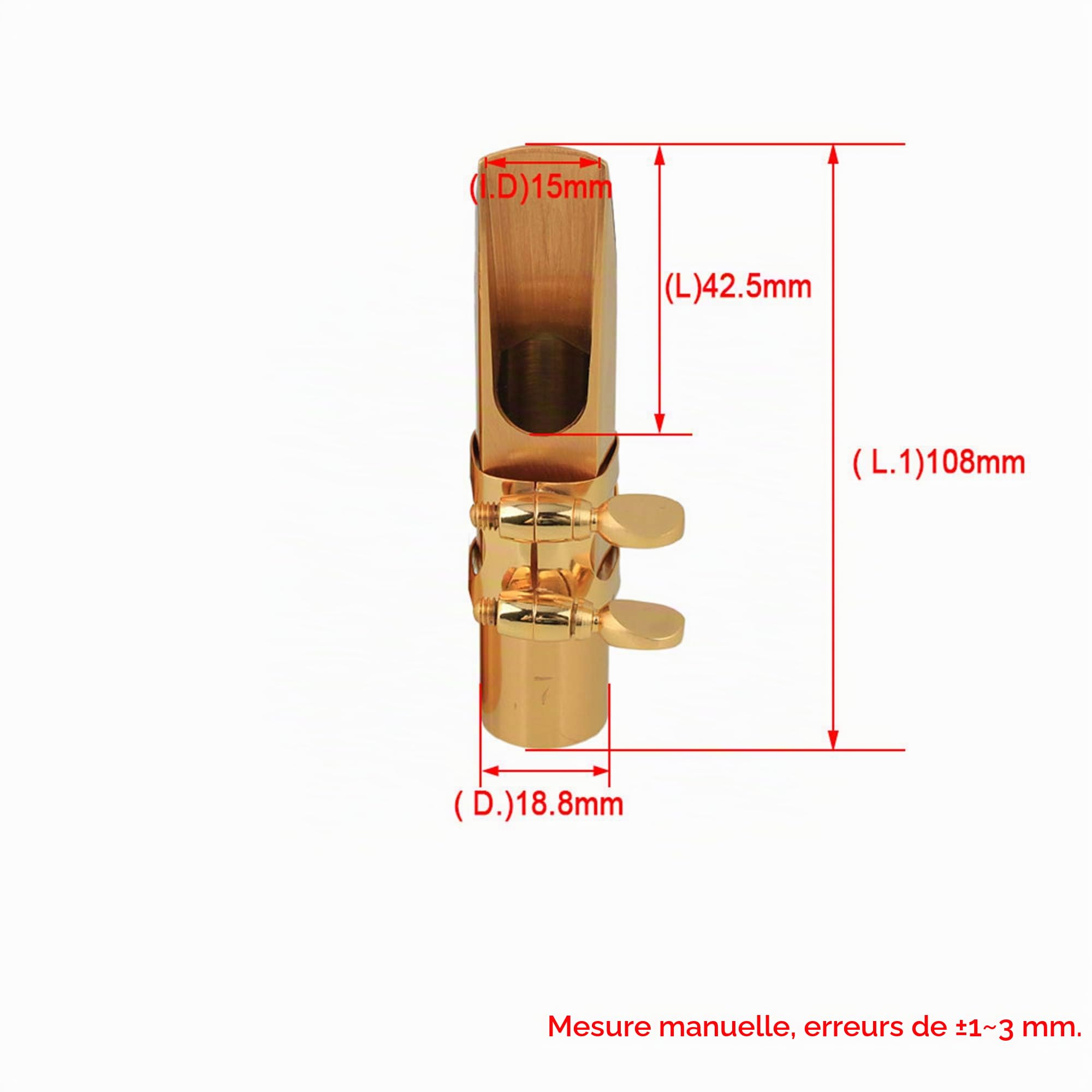 Yibuy Bec en métal pour saxophone ténor avec capuchon et ligature #7 Doré