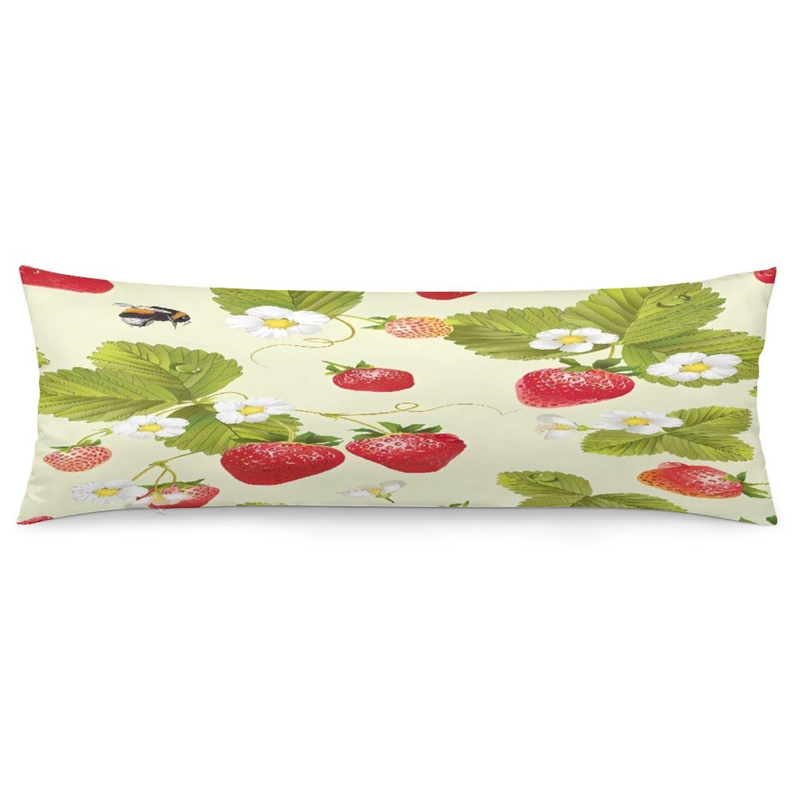 Lovely Strawberry Pillowcase Decorative Long Body Pillow Case Soft Breathable Body Pillow Cover Modern Large Pillowcase Cute Body Pillow Pillowcases for Bedroom Couch 18.9 X 53 Inch