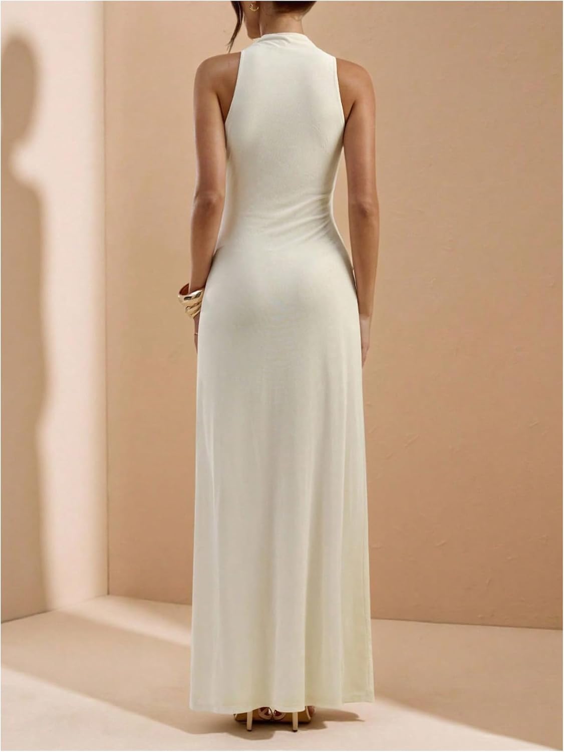 Verdusa Women's Thigh Slit Ruched Wedding Guest Mesh Dress Elegant Sleeveless Maxi Dress Formal Outfits - Image 2