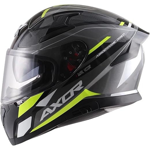 Axor Apex Full Face Dual Visor Helmet Black Neon Grey M
