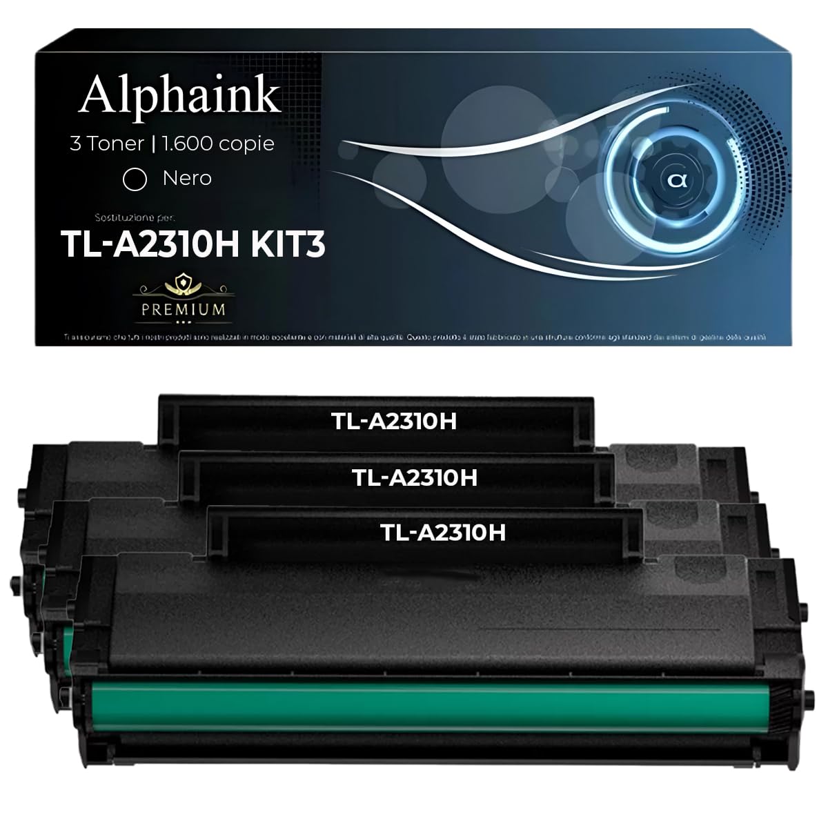 alphaink 3 Toner TL-A2310H Nero di Ricambio, Capacità fino a 1.600 Pagine per Toner, per Stampanti Laser Pantum BP2300W BM2300W BM2300AW