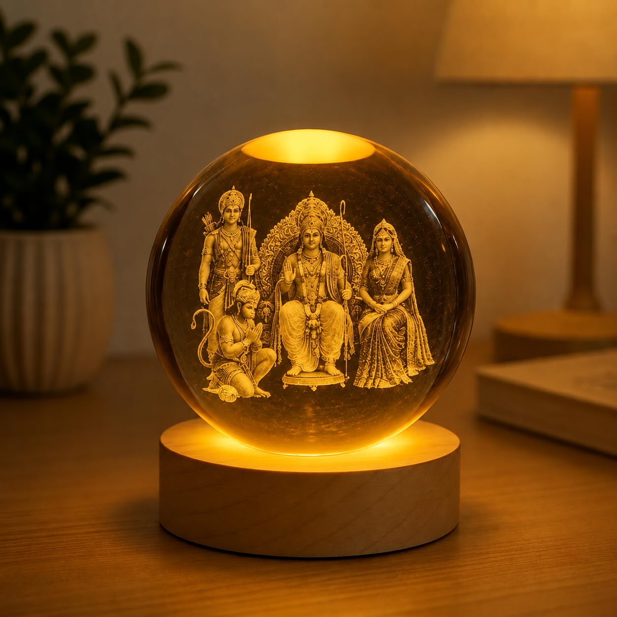 INSFIT 3D Ram Darbar Crystal Ball Night Lamp, Solar System Crystal Ball Night Light, USB Table Colorful Led Wooden for Home, Office, Birthday Gift (Ram Darbar)-image-38