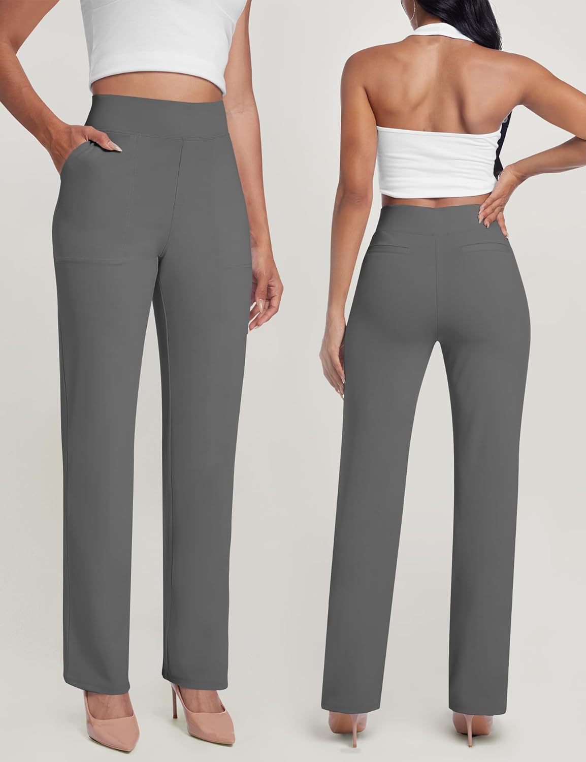 AVAMO Womens Yoga Pants Straight Leg Stretchy Work Pants High Waist Pull On Business Casual Office Slacks with Pockets - Image 2
