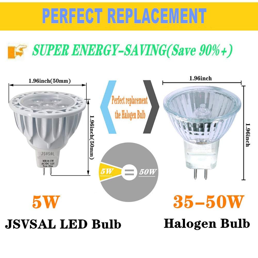 (6-Pack Not Dimmable Blue MR16 GU5.3 Bi-Pin Base LED Bulbs,5W,20W 35W 50W Halogen Equivalent,AC/DC 12V Low Voltage,40 Degree Spotlights for Landscape Yard Garden Tree Pool Holiday Lighting