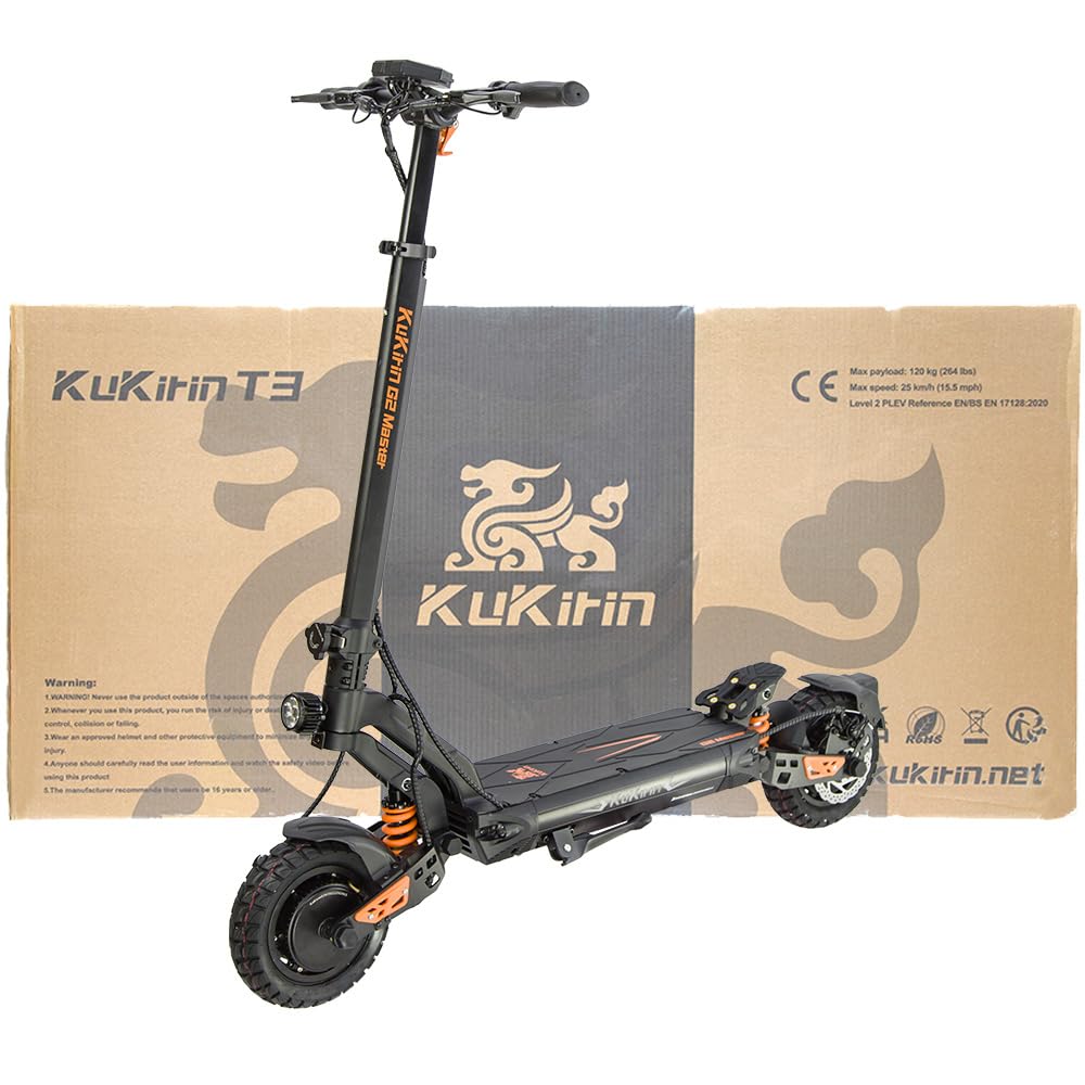 KuKirin G2 Master Patinete Eléctrico Adulto, Doble Motor, 70KM Autonomía, 10" Ruedas, Suspensión Hidráulica, Frenos de Disco Doble, Pantalla LCD, Luces LED, Portátil y Plegable para Ciudad y Aventura