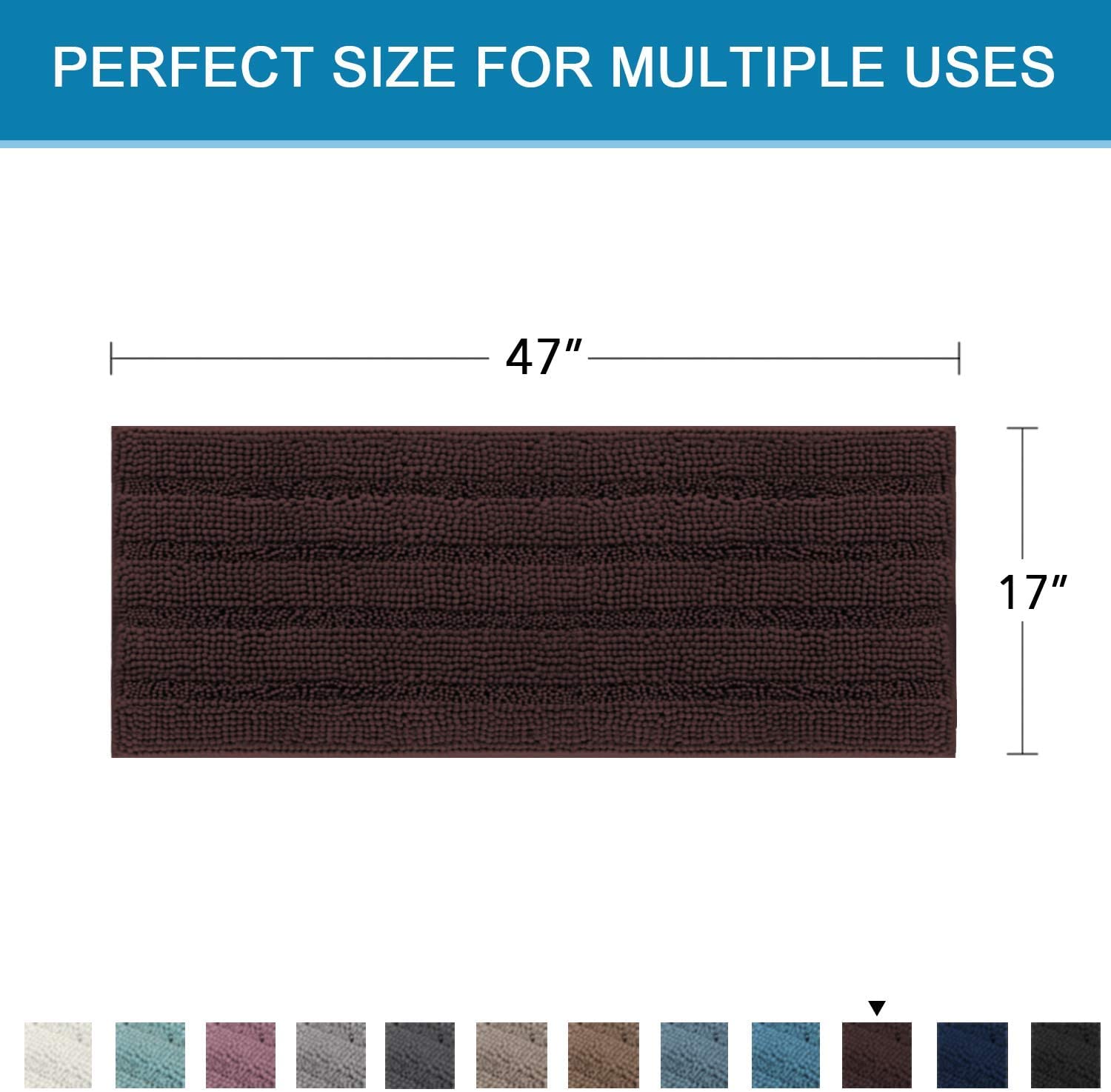 Tapis de bain antidérapant en chenille à poils longs doux pour chambre à coucher et salle de bain (chocolat, 120 x 43 cm)