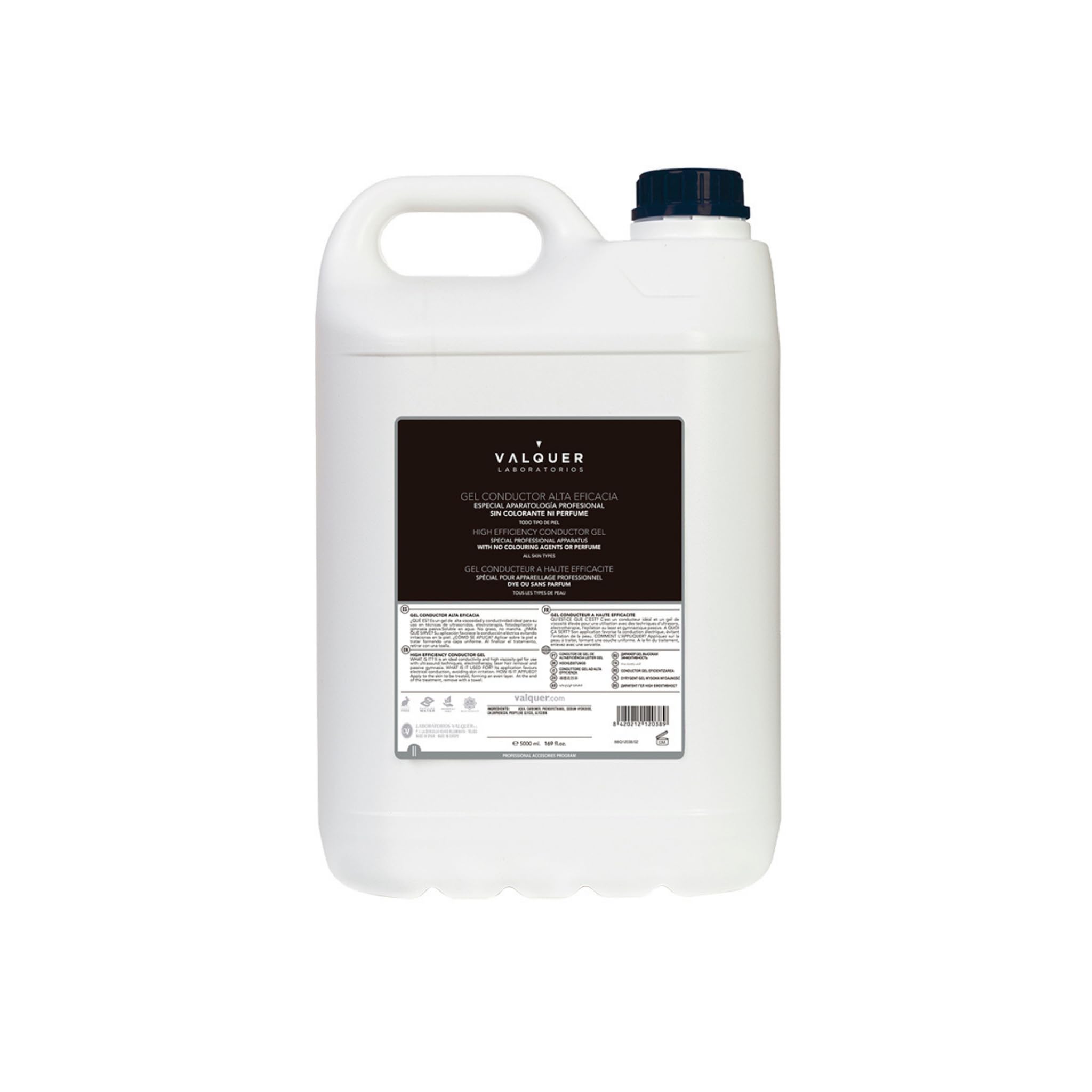 VALQUER Gel Conduttivo Ultrasonico per Viso e Corpo | Uso Professionale in Radiofrequenza, Epilazione Laser, IPL, Cavitazione e Microcorrenti | A Base d'Acqua, Incolore e Inodore | 5 L