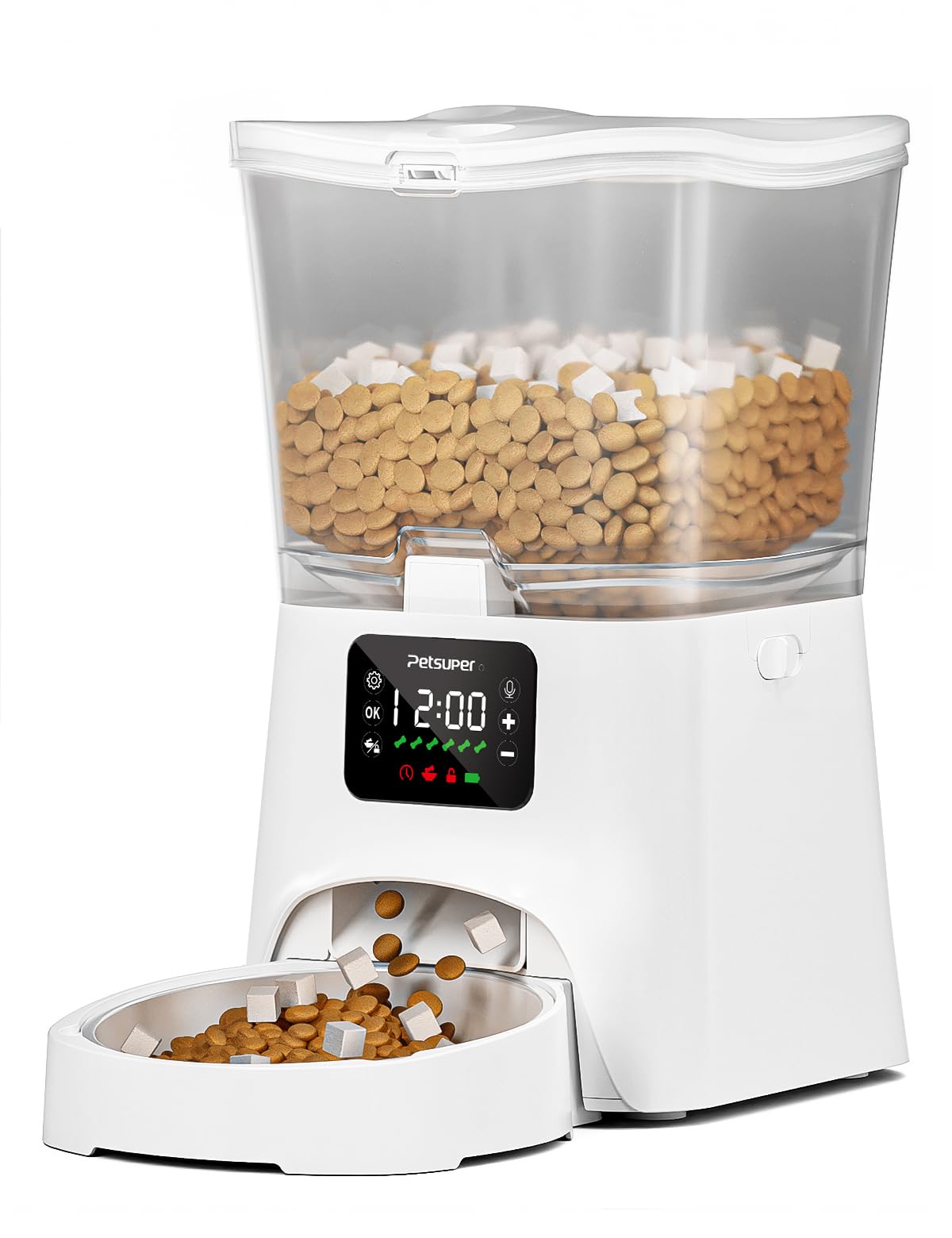 Futterautomat Katze,3L Katzenfutter Automat mit Programmierbarem Timer 1-6 Mahlzeiten pro Tag-Futterspender Hund mit Pressedeckel und 10s Aufnahmefunktion