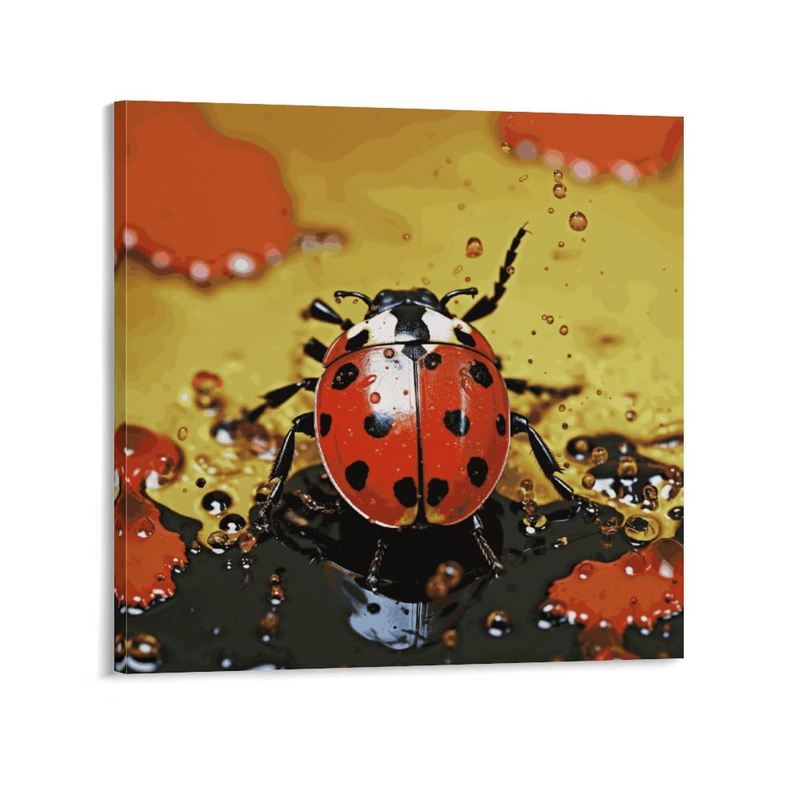 KLOPH Paint Spotted Ladybug Canvas Wall Art for Living Room 08x8inch Modern Artwork Painting for Bathroom Hanging Canvas Prints Aesthetic Wallart for Bedroom Kitchen Office Wall Decor