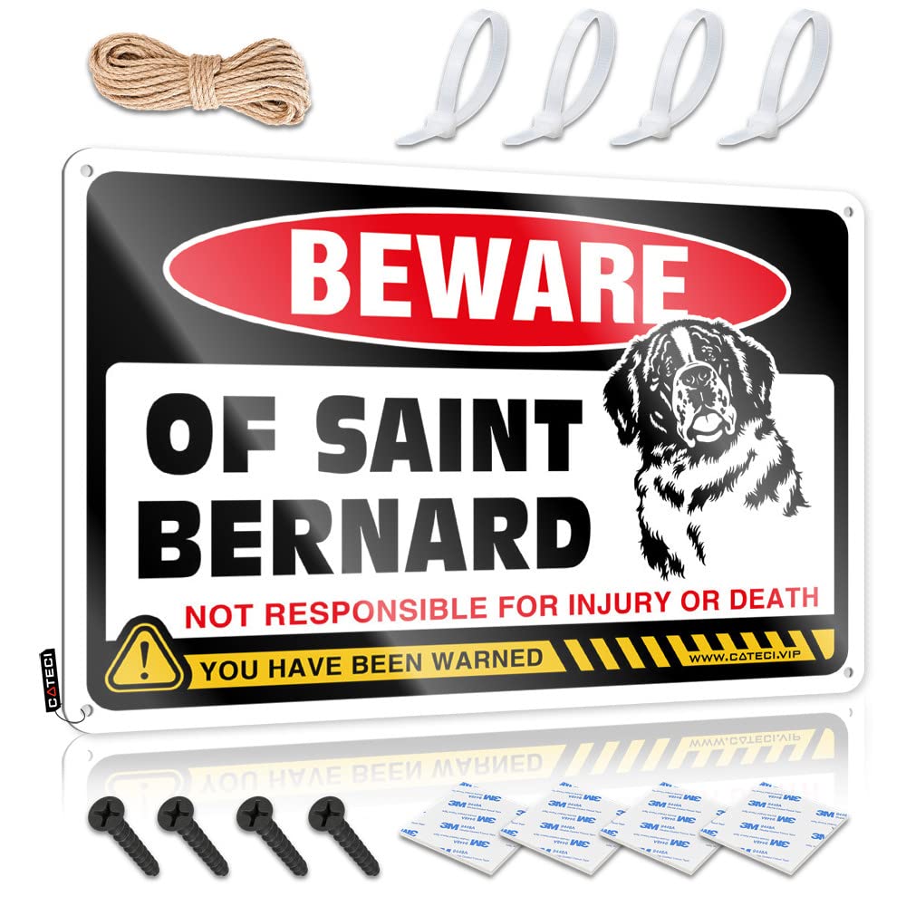 BRUNTELO Funny Door Signs Beware Of Saint Bernard Tin Sign Funny Office Signs Bar Metal Sign Decor(30X40CM)