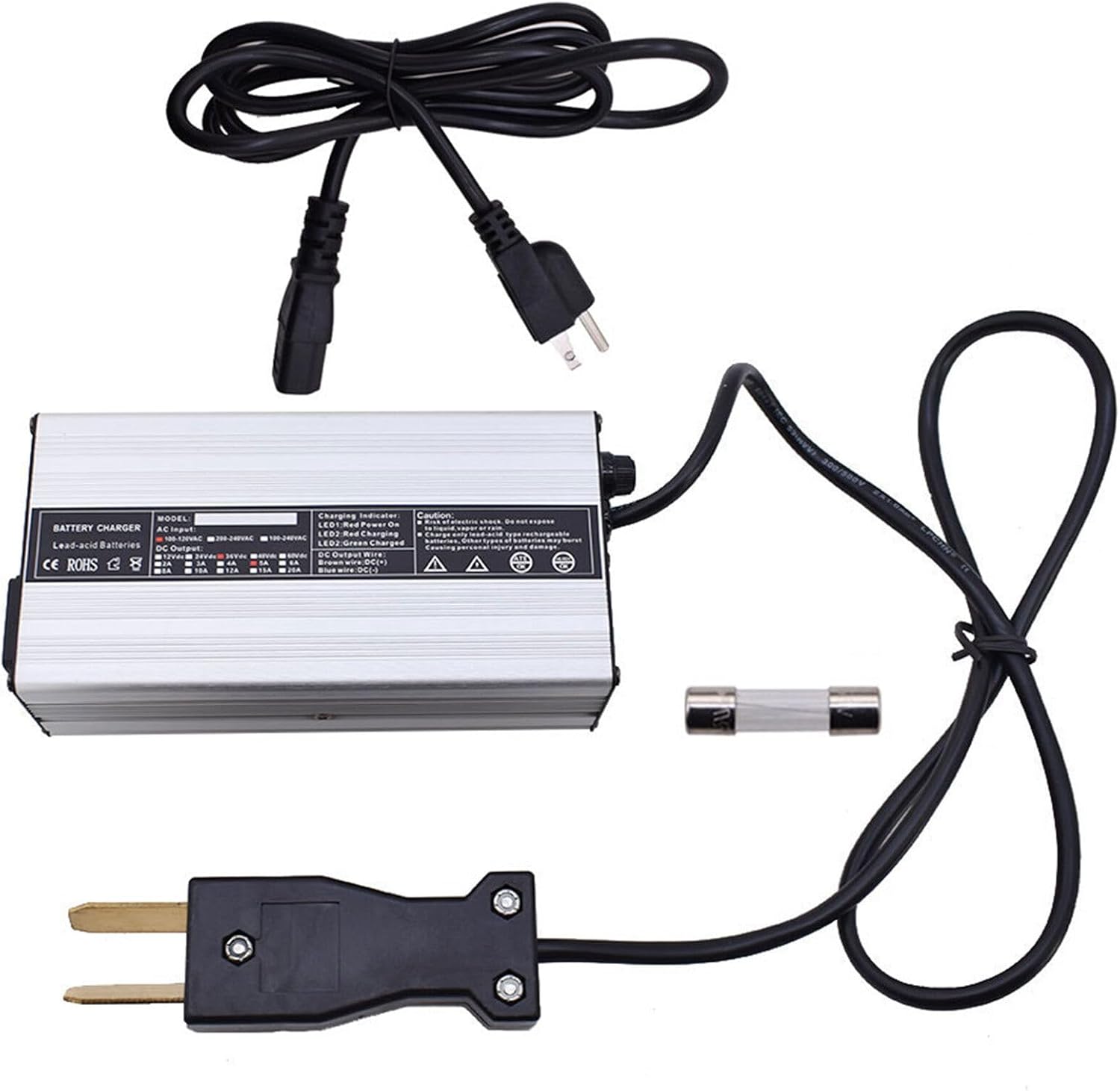 munirater 36V 5A Golf Cart Battery Charger Crow Foot 2 Prong Plug Replacement for Club Car DS TXT
