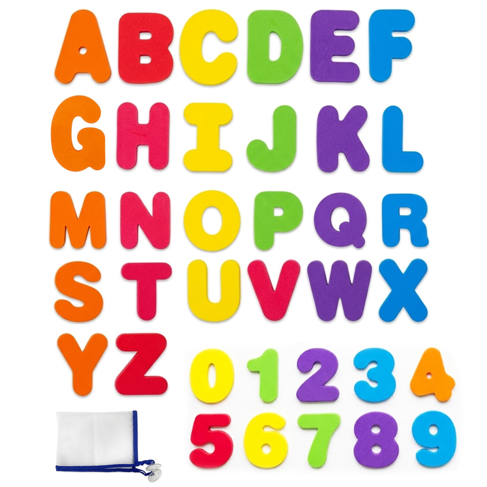 37 PCS Bath Letters and Numbers with Mesh Storage Bag, Foam Bath Toys for Toddlers, Stick on Wall Alphabet Learning Toys, Sensory Educational Bath Toys, Kids Baby Bath Toy Set