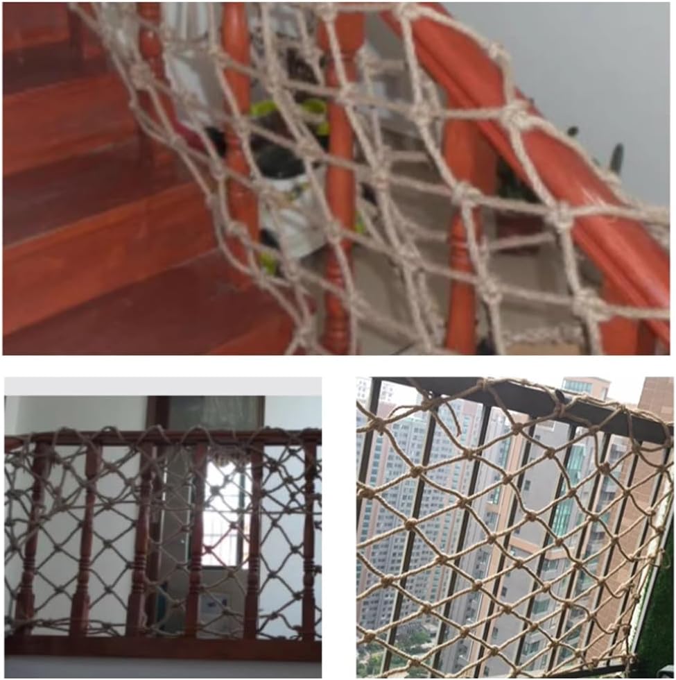 Children's Safety Net - 2x2m Durable Hemp Rope Mesh for Balcony, Stairs, Garden, Playground & Indoor - Strong Protection for Kids & Pets Against Falls