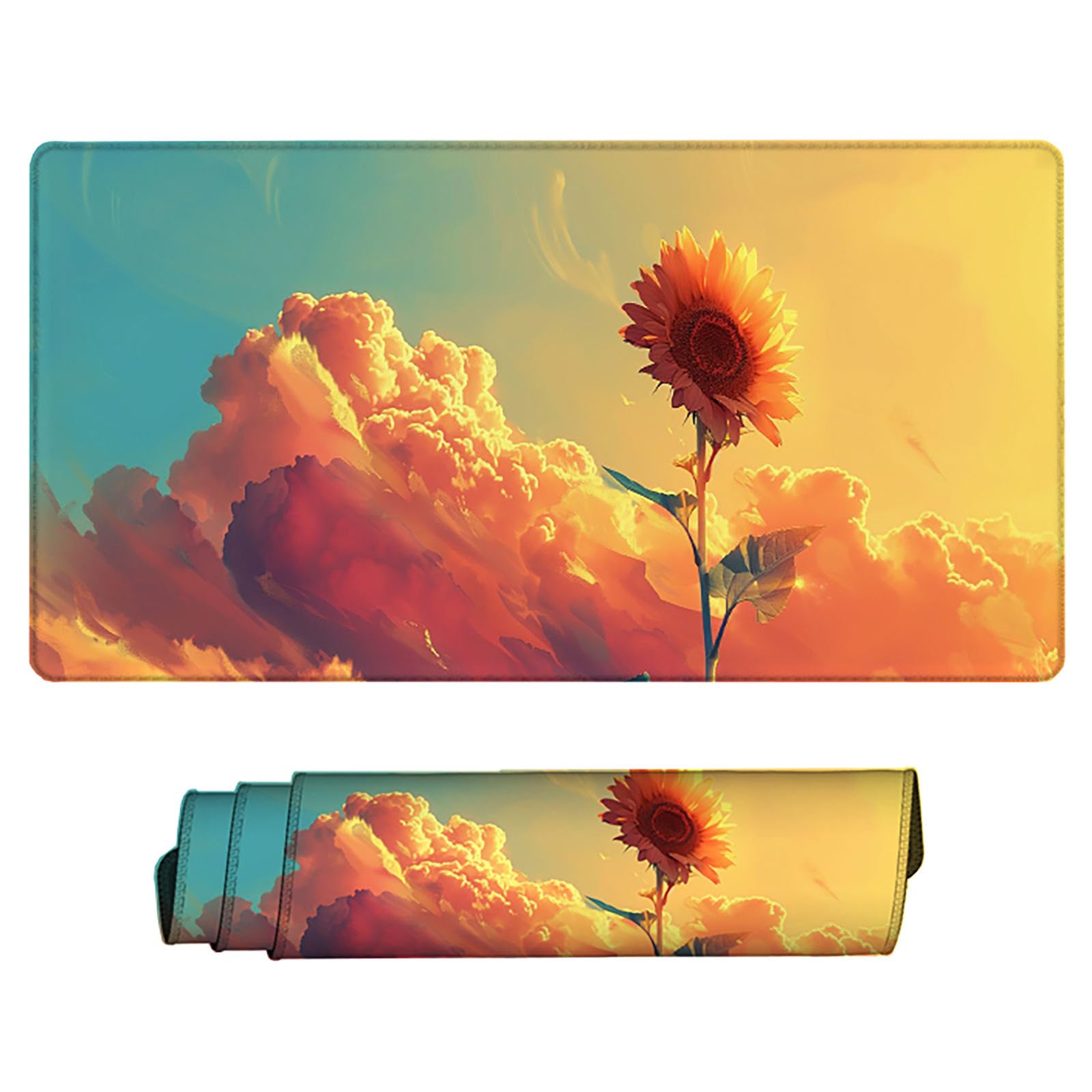 Żółta podkładka pod mysz XXL, podkładka na biurko, 1200 x 600 cm, szyte krawędzie, podkładka pod mysz, gumowa podstawa, słonecznik, podkładka pod mysz, stabilna przyczepność na gładkich