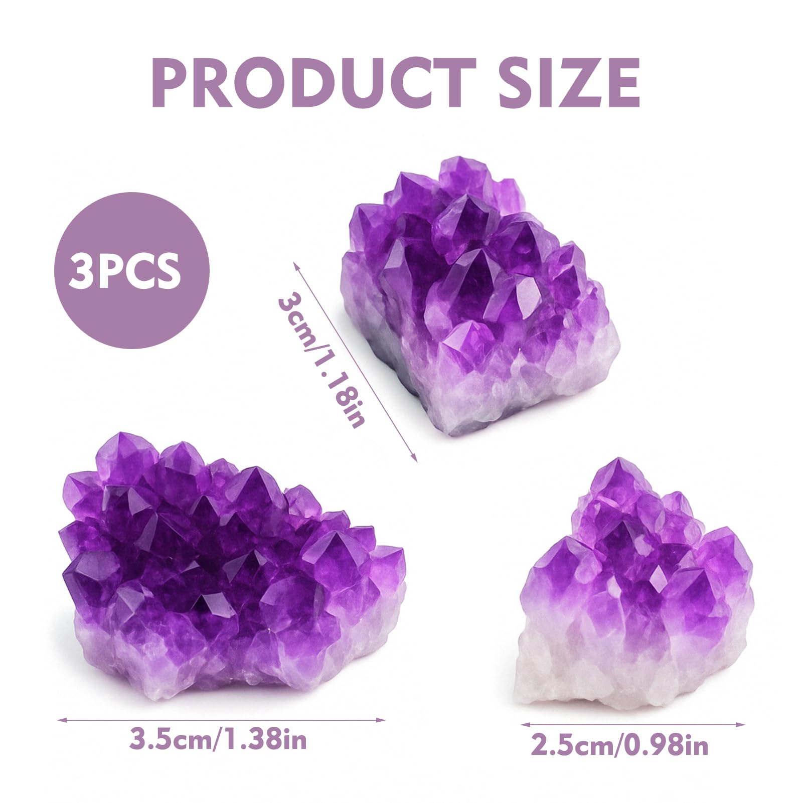 3PCS Amatista Piedra Natural, Minerales Y Piedras Preciosas 2-5 cm, Piedra Amatista, Minerales Curativos Para Meditación Y Feng Shui, Cristales Naturales Para Colección Y Decoración, 10-20 g