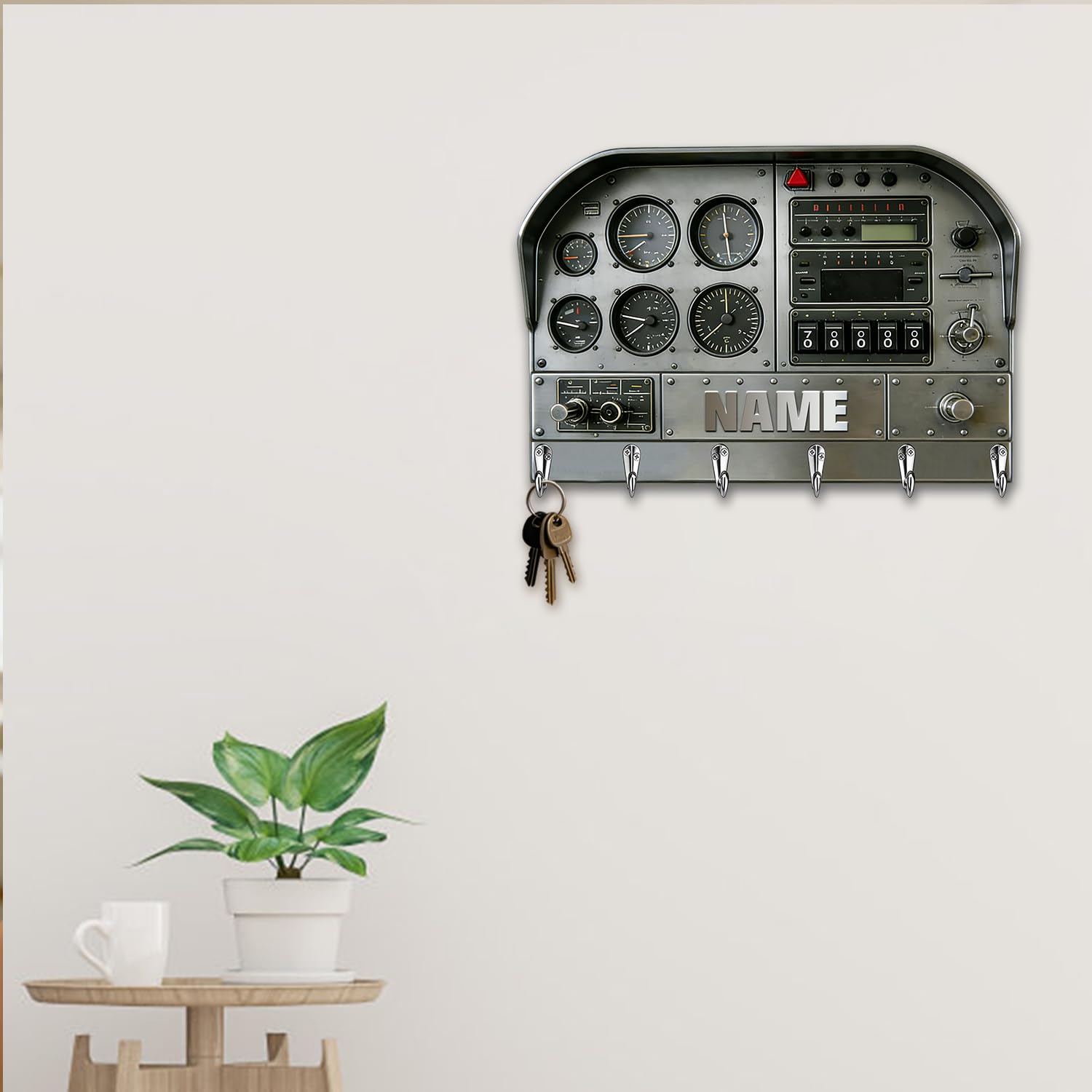 Ganchos de pared personalizados con temática de cabina de avión para pilotos, mujeres, hombres, familia, amigos, nombre personalizado, de madera, impresión plana 2D, soporte para llaves de cabina de
