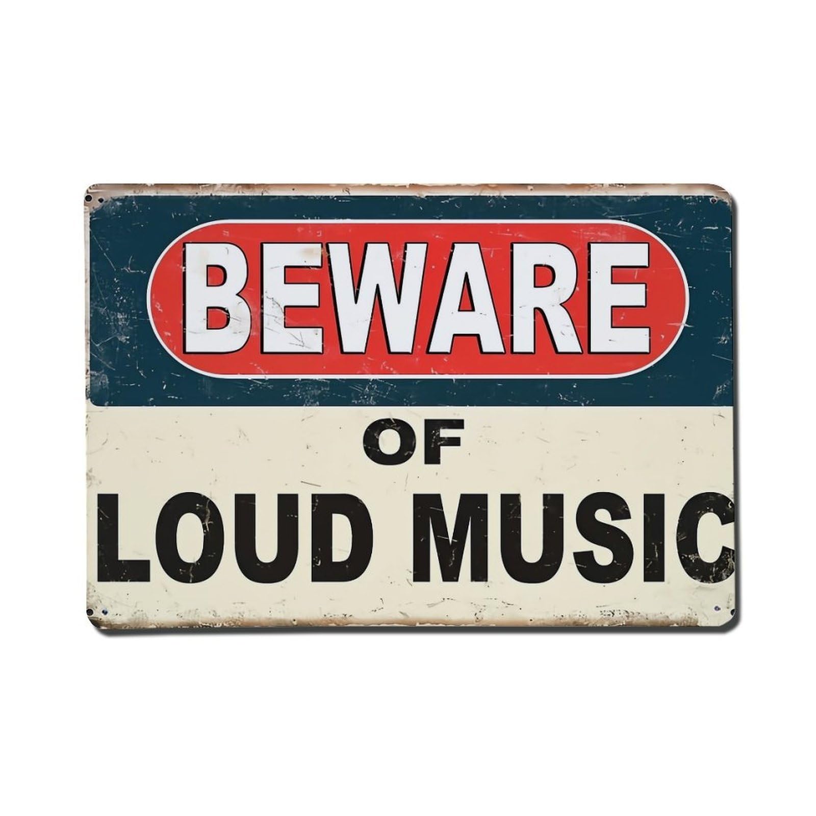 Beware Of Loud Music Sign Retro Metal Tin Sign, Vintage Metal Poster for Home, Gaming Room, Studio Workshop,Bar,Garage Wall Art Decor 8x12 Inch
