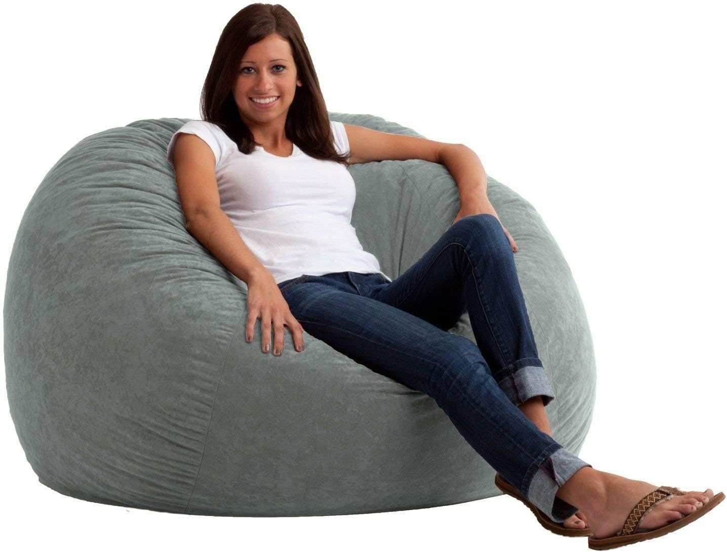 Ink Craft Fuf Velvet Comfort Suede Bean Bag Chair Cover (4-inch, Grey)