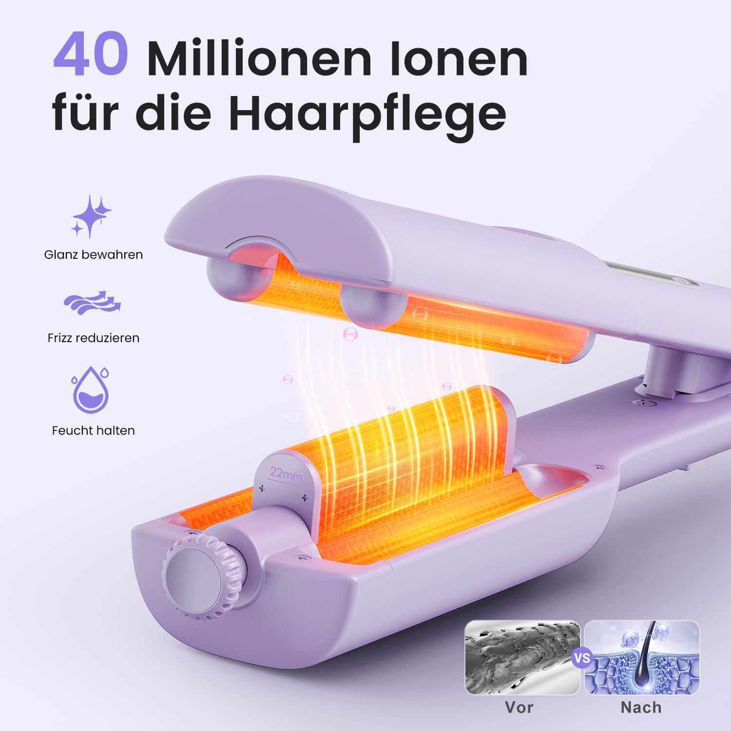 Einstellbar Welleneisen für Haare 4 In 1 Beach Waves Lockenstab 22-38mm 3 Fässer 140-210°C Lila