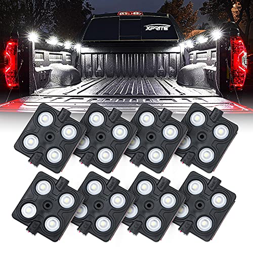 Xprite White Truck Pickup Bed Light Kit, 32 Led Cargo Beds Rock Lighting Kits w/Switch for Van Off-Road Under Car, Side Marker, Footwells, Running Board, Rail Lights - 8 PCS