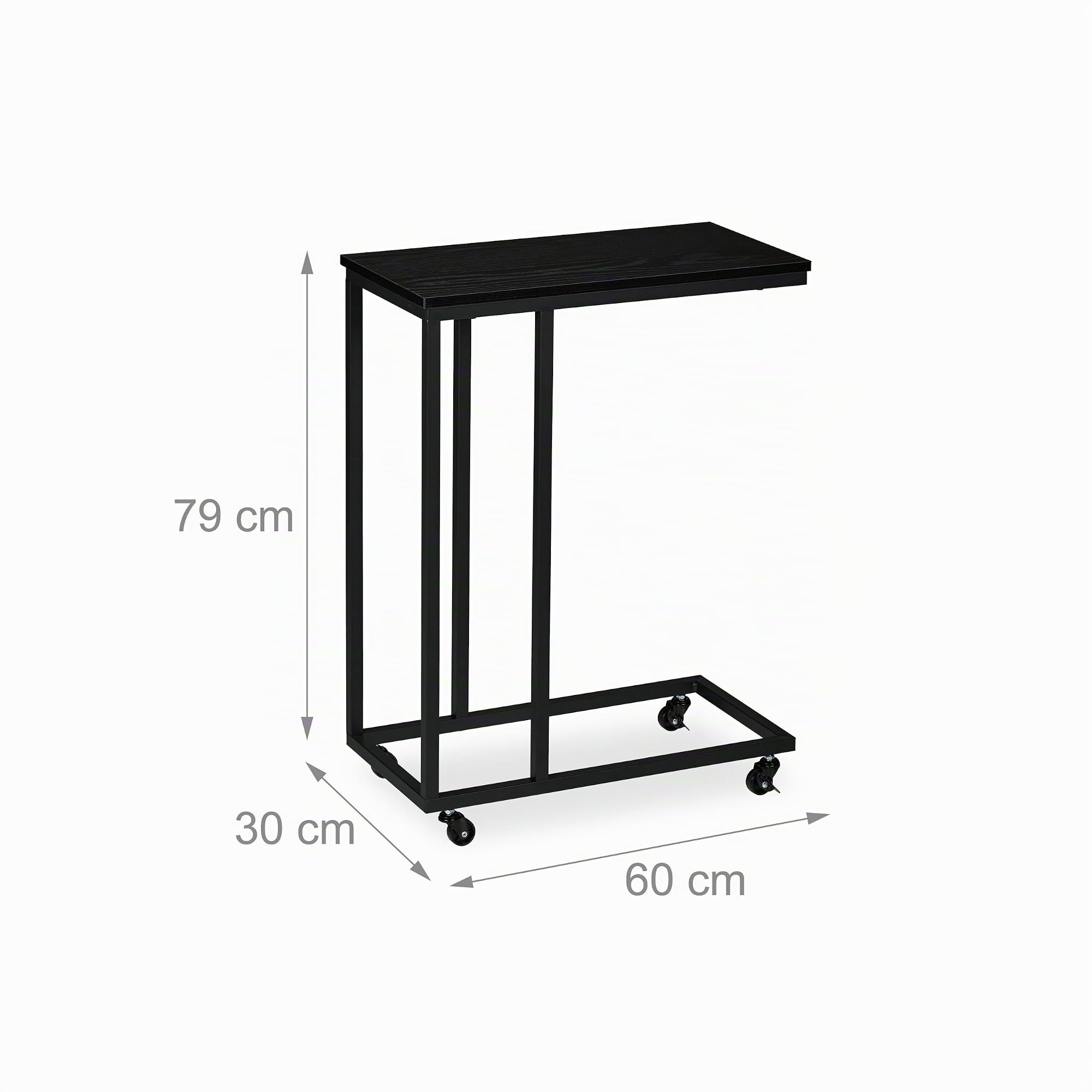 Relaxdays Tavolino da Divano a Forma di C, HLP: 79x60x30 cm, Tavolo Laterale da Salotto e Letto, Ferro e PB, Nero