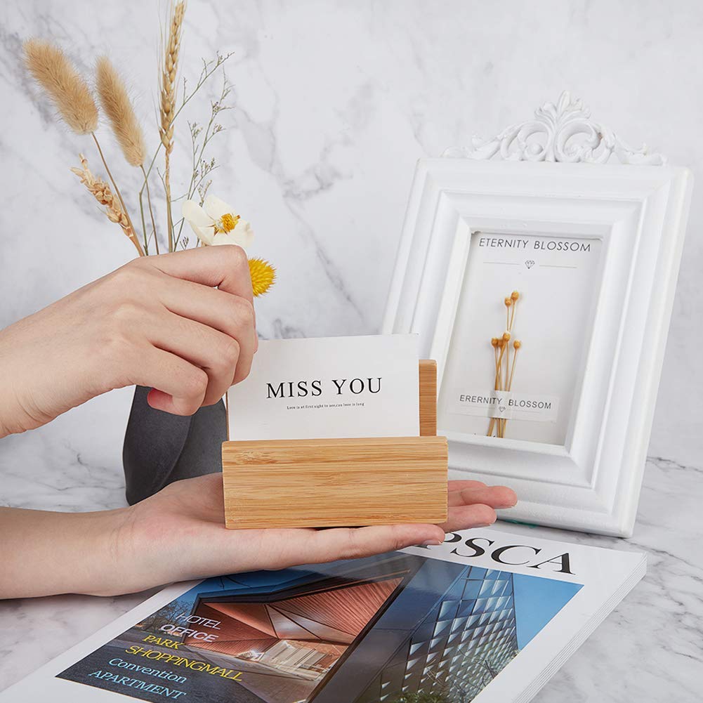 OLYCRAFT 4 Pièces Support de Carte de Visite en Bambou Naturel pour Organisateur de Bureau