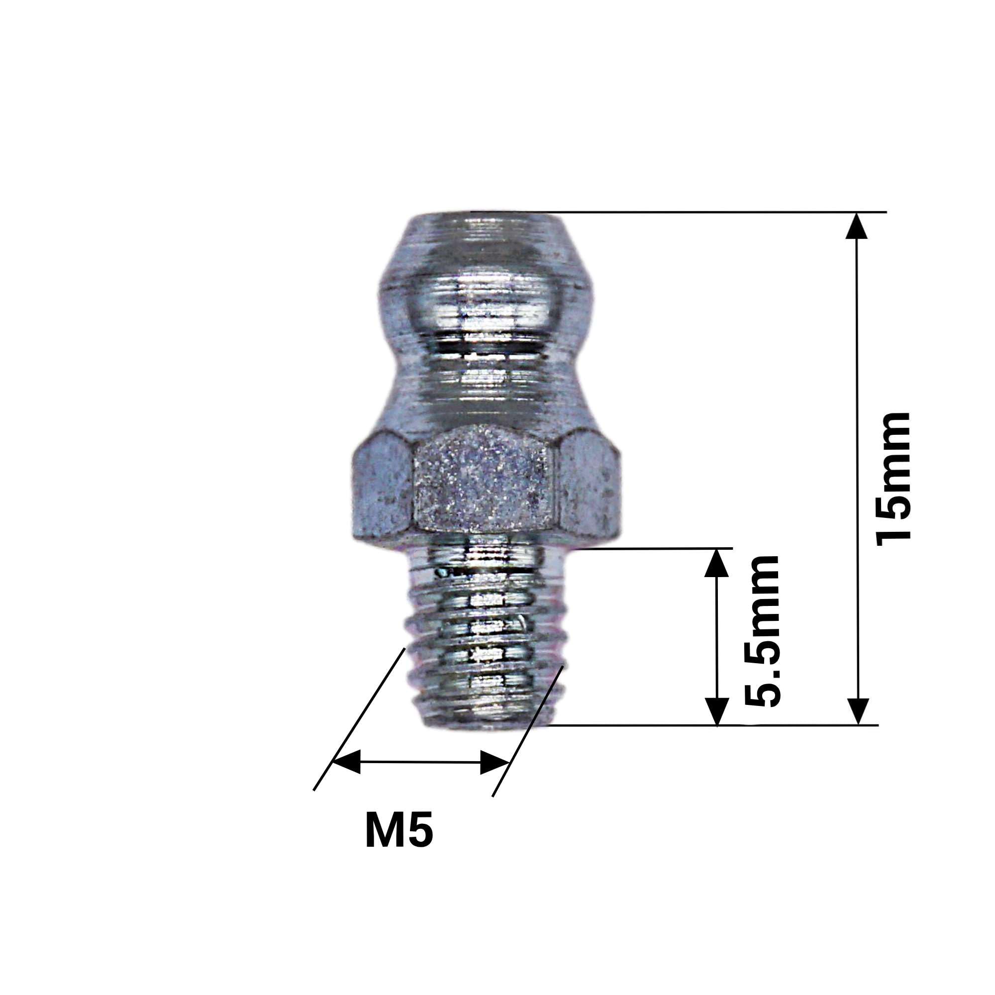 SKIR'CO (30 Stück) Fettnippel M5, verzinkt gerader Fettnippel, DIN 71412 A, Hydraulik konisch Schmiernippel, Schmiernippel Fitting