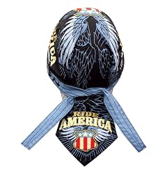 Ride America USA Eagle Distressed Flag Wing and Shield Head Wrap Durag Doo Rag Biker Skull Cap Hat