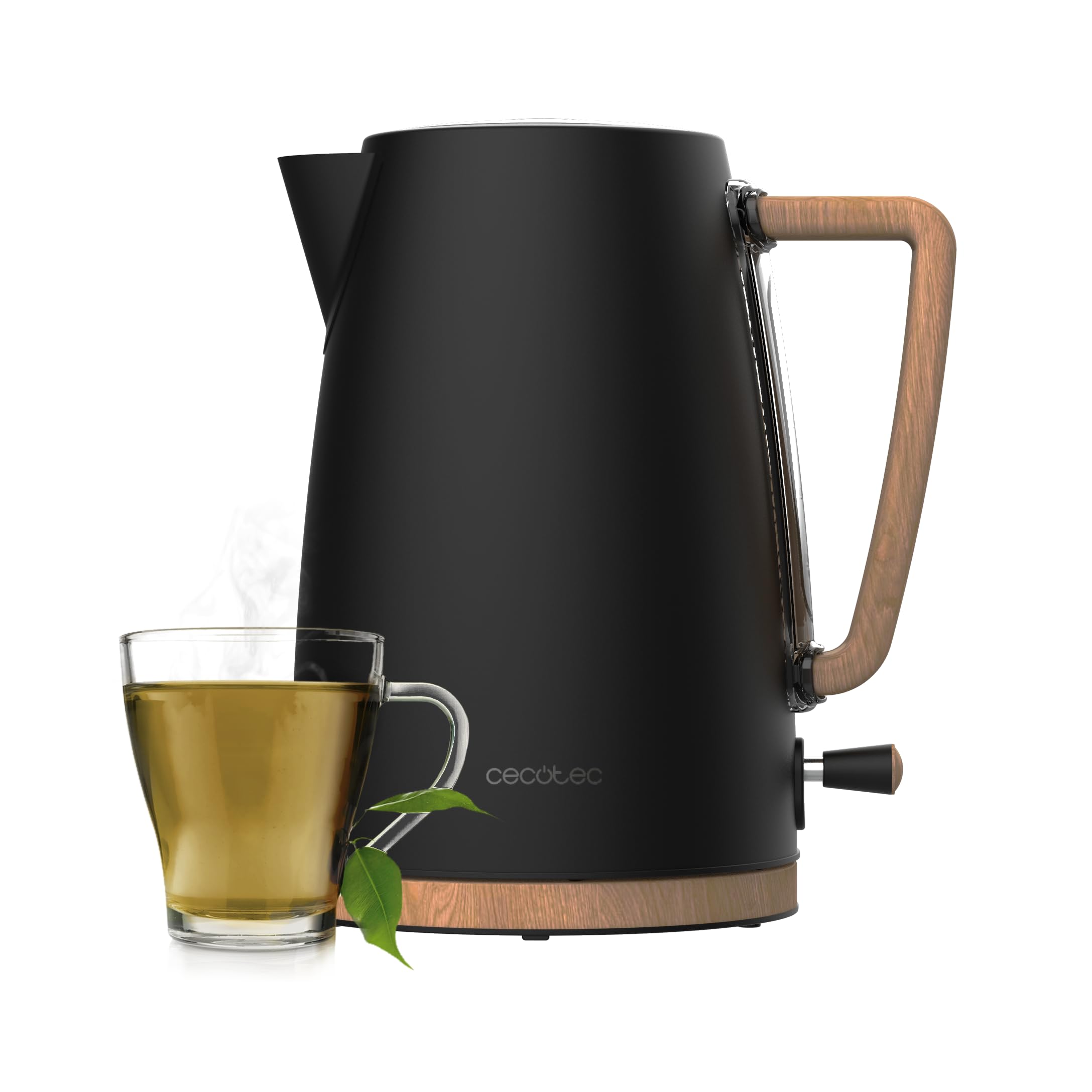 Cecotec Hervidor de Agua Eléctrico ThermoSense 200 Woody, 1,7 Litros, 2200 W, Fabricado en Acero inoxidable, Diseño elegante, Base con giro 360º, Filtro antical desmontable y lavable