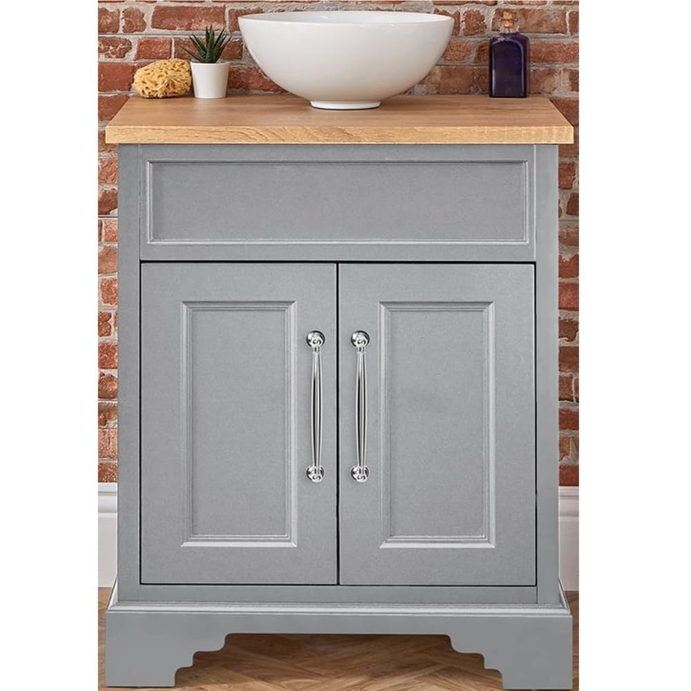 Milano Chrome (T Bar) Thornton Light Grey 645Mm Bathroom Vanity Unit Basin Chrome Handles