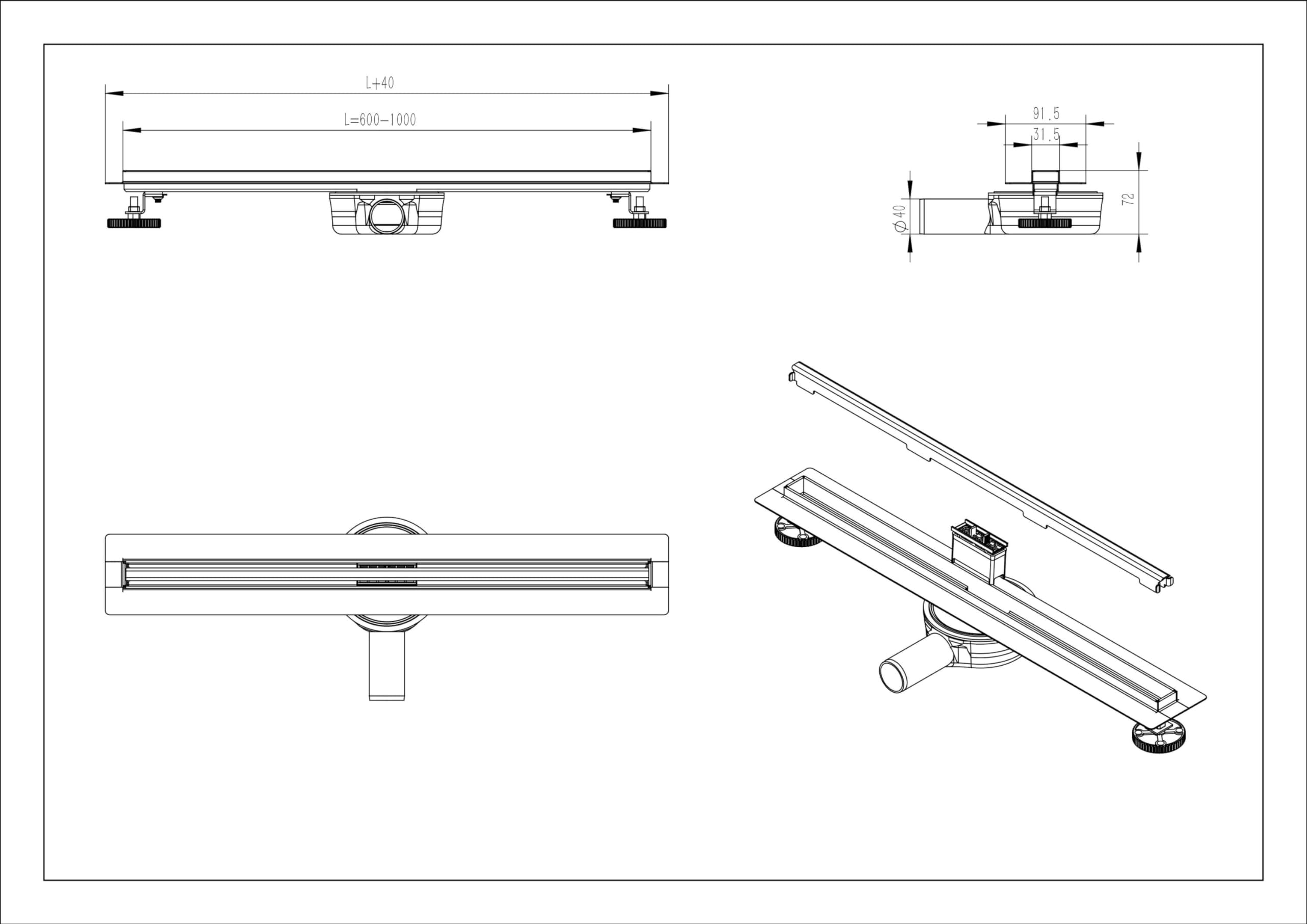 BERNSTEIN Duschrinne Duschablauf 100cm für Duschkabine Komplettset, Duschablauf Edelstahl-Wandablauf FlexM03 für Badezimmer