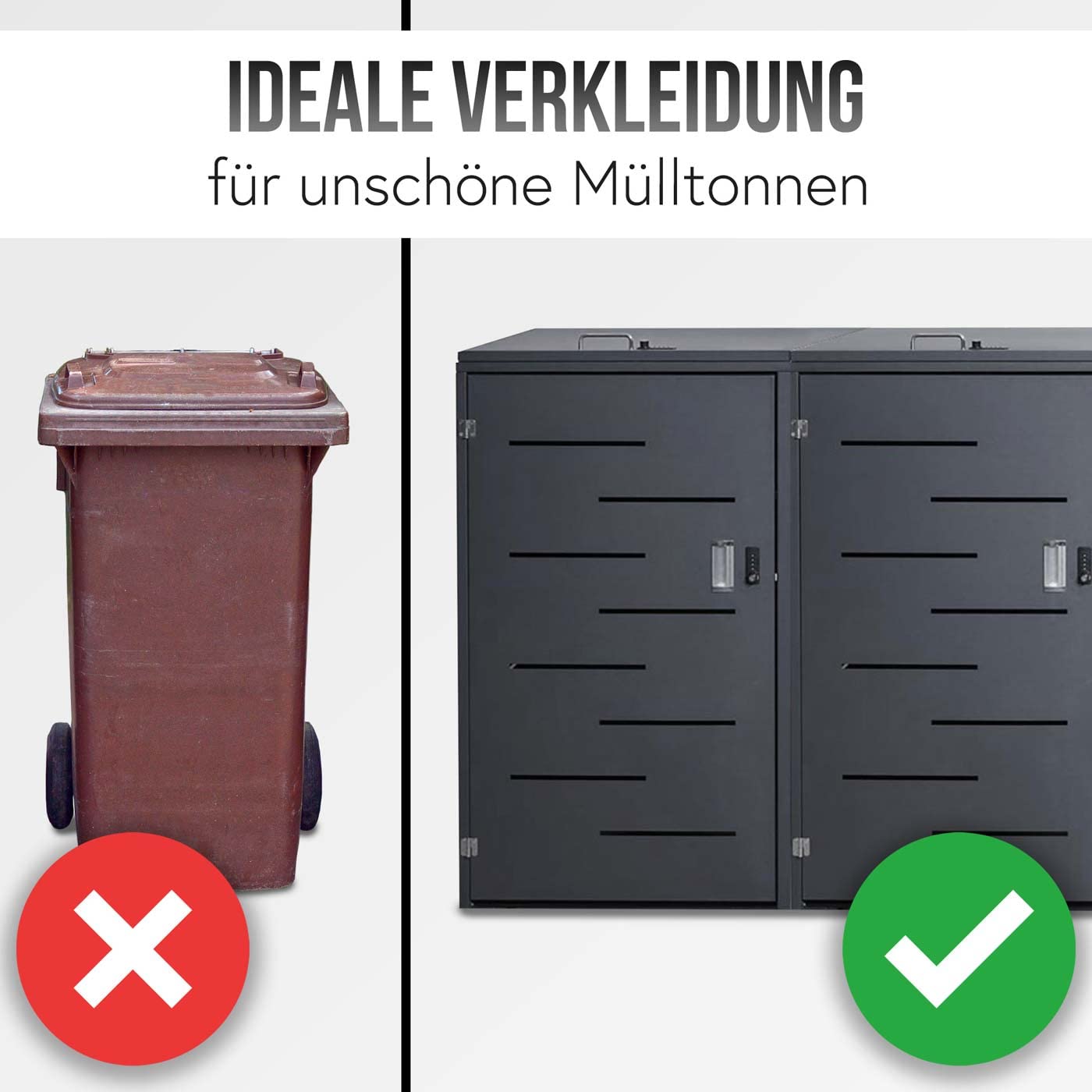 4er-Mülltonnenverkleidung HWC-E83, Mülltonnenbox Mülltonnenabdeckung, erweiterbar 117x263x80cm - anthrazit, Stahl 108kg