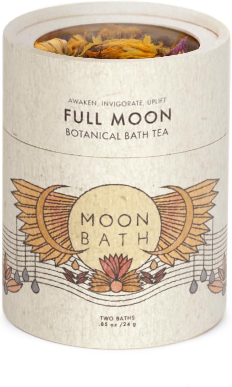 Moon Bath Botanical Bath Tea | Full Moon Herbal Ayurvedic Bath Soak for Energy & Sensuality w/Rose, Calendula & Ginger for 2 Baths | Organic & Natural Body Care for Lunar Alignment, Loose Leaf Flower