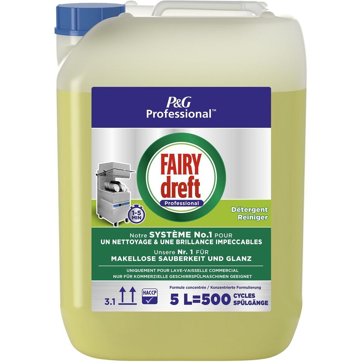 Fairy Detergente professionale per lavastoviglie, 5 l, formula professionale per l'uso in cucine commerciali